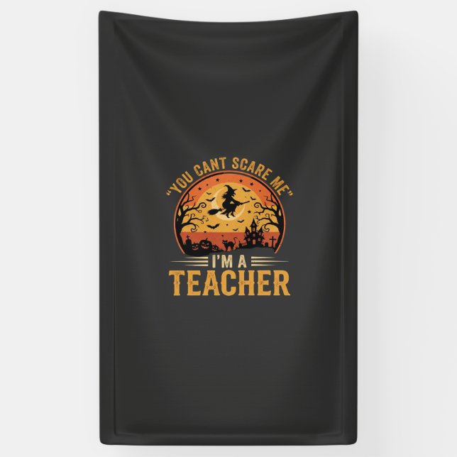 Halloween Teacher Witch Cat Design Banner (Vertical)