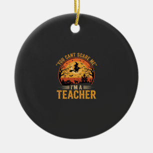 Halloween Teacher Witch Cat Design Ceramic Ornament