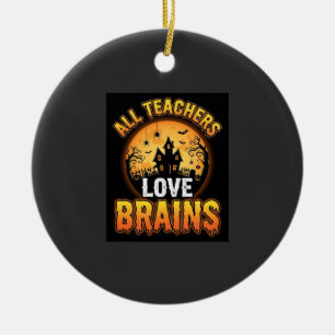 Halloween Teacher Zombie Brains Horror Moon Design Ceramic Ornament