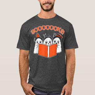 Halloween TeacherT Cute Ghost Reading Book Librari T-Shirt