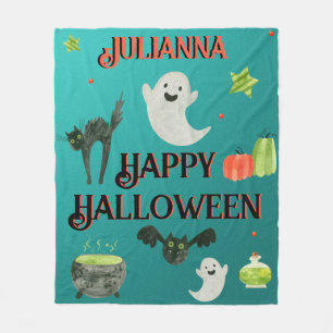 Halloween Teal and Green Fleece Blanket