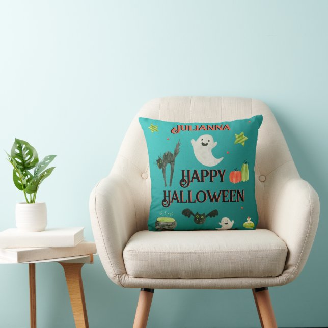 Halloween Teal and Green Throw Pillow (Chair)