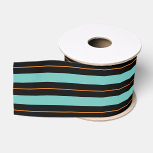 Halloween Teal,  Black and Orange Striped Ribbon Grosgrain Ribbon