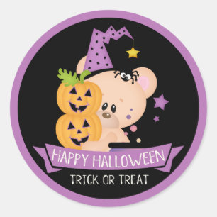 Halloween Teddy Bear Warlock with Pumpkins Classic Round Sticker