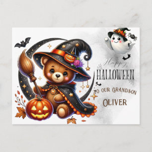 Halloween Teddy Bear Wizard Holiday Postcard