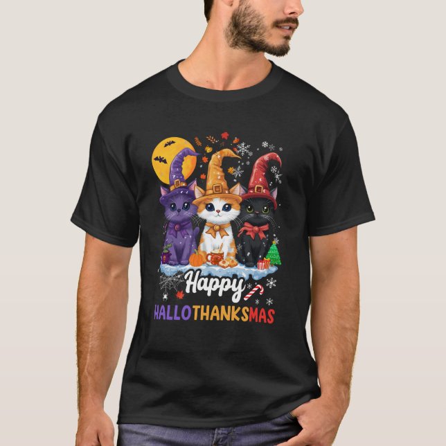 Halloween Thanksgiving Christmas 2024 Hallothanksm T-Shirt (Front)
