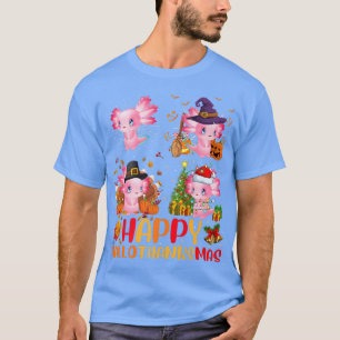 Halloween Thanksgiving Christmas Aolotl Hallothank T-Shirt