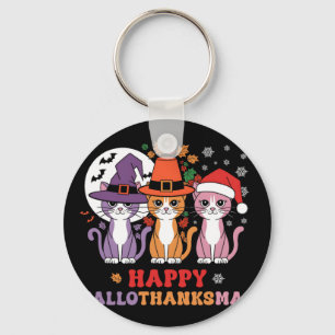 Halloween Thanksgiving Christmas Cats Happy Hallot Keychain