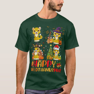 Halloween Thanksgiving Christmas Cheetah Hallothan T-Shirt