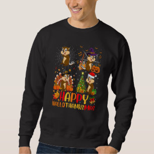 Halloween Thanksgiving Christmas Chipmunk Hallotha Sweatshirt