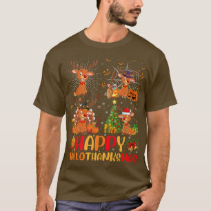 Halloween Thanksgiving Christmas Deer Hallothanksm T-Shirt