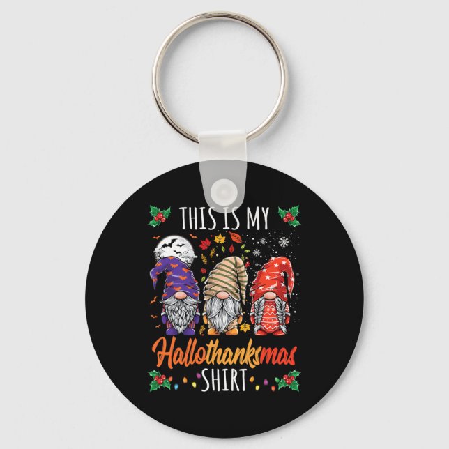 Halloween Thanksgiving Christmas Fun Hallothanksma Keychain (Front)
