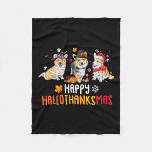 Halloween Thanksgiving Christmas Funny Corgi Dogs Fleece Blanket