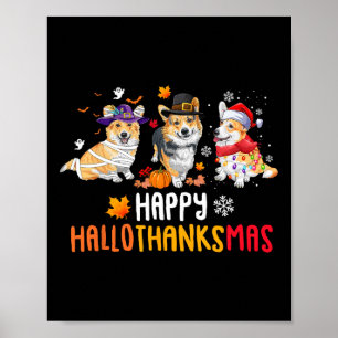 Halloween Thanksgiving Christmas Funny Corgi Dogs Poster