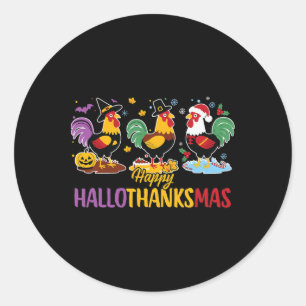 Halloween Thanksgiving Christmas Hallothanksmas Ch Classic Round Sticker