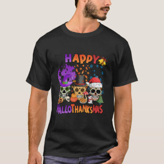 Halloween Thanksgiving Christmas Hallothanksmas Sk T-Shirt