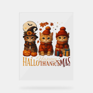 Halloween Thanksgiving Christmas Happy HalloThanks Acrylic Sign