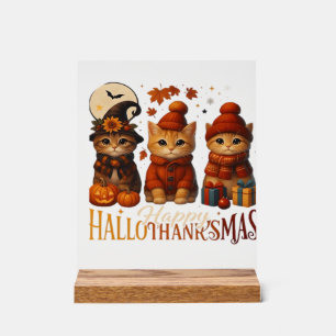 Halloween Thanksgiving Christmas Happy HalloThanks Acrylic Sign