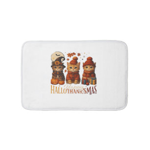 Halloween Thanksgiving Christmas Happy HalloThanks Bath Mat
