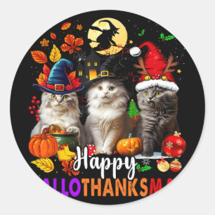 Halloween Thanksgiving Christmas Happy Hallothanks Classic Round Sticker
