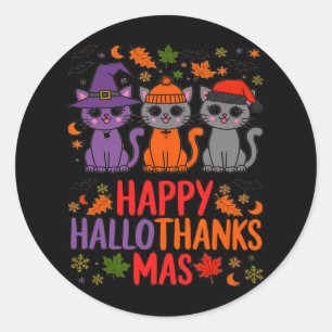 Halloween Thanksgiving Christmas Happy Hallothanks Classic Round Sticker