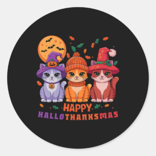 Halloween Thanksgiving Christmas Happy Hallothanks Classic Round Sticker