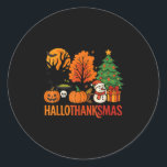Halloween Thanksgiving Christmas Happy Hallothanks Classic Round Sticker<br><div class="desc">Halloween Thanksgiving Christmas Happy Hallothanksmas</div>