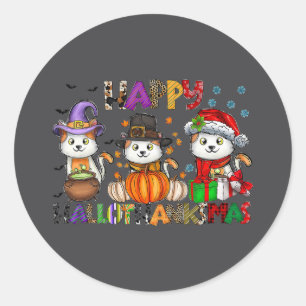 Halloween Thanksgiving Christmas Happy Hallothanks Classic Round Sticker