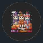 Halloween Thanksgiving Christmas Happy Hallothanks Classic Round Sticker<br><div class="desc">Halloween Thanksgiving Christmas Happy Hallothanksmas Cats</div>