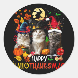 Halloween Thanksgiving Christmas Happy Hallothanks Classic Round Sticker
