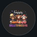 Halloween Thanksgiving Christmas Happy Hallothanks Classic Round Sticker<br><div class="desc">Halloween Thanksgiving Christmas Happy Hallothanksmas Cows</div>