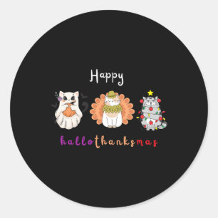 Halloween Thanksgiving Christmas Happy Hallothanks Classic Round Sticker