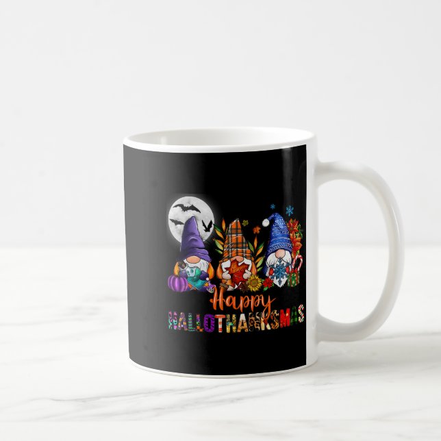Halloween Thanksgiving Christmas Happy Hallothanks Coffee Mug (Right)