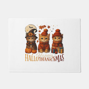 Halloween Thanksgiving Christmas Happy HalloThanks Doormat
