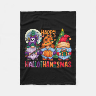 Halloween Thanksgiving Christmas Happy Hallothanks Fleece Blanket