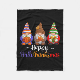 Halloween Thanksgiving Christmas Happy Hallothanks Fleece Blanket