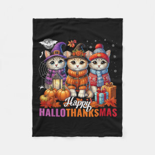 Halloween Thanksgiving Christmas Happy Hallothanks Fleece Blanket