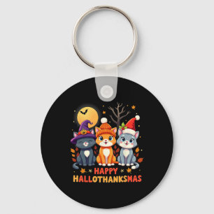 Halloween Thanksgiving Christmas Happy Hallothanks Keychain