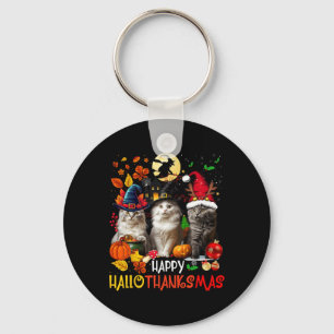 Halloween Thanksgiving Christmas Happy Hallothanks Keychain