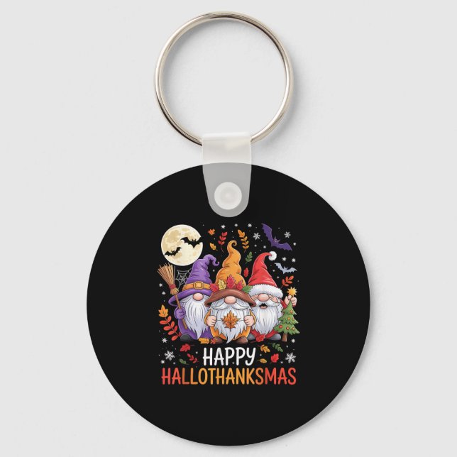 Halloween Thanksgiving Christmas Happy Hallothanks Keychain (Front)