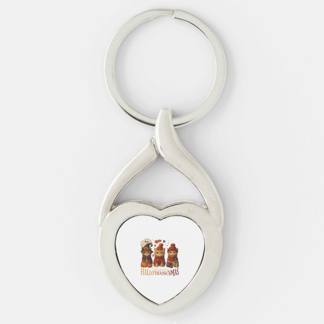 Halloween Thanksgiving Christmas Happy HalloThanks Keychain (Front)