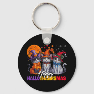 Halloween Thanksgiving Christmas Happy Hallothanks Keychain
