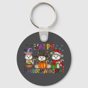 Halloween Thanksgiving Christmas Happy Hallothanks Keychain