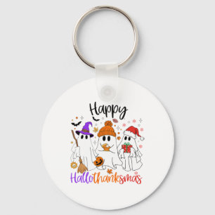 Halloween Thanksgiving Christmas Happy Hallothanks Keychain