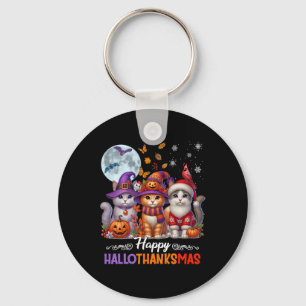 Halloween Thanksgiving Christmas Happy Hallothanks Keychain