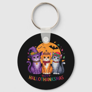 Halloween Thanksgiving Christmas Happy Hallothanks Keychain
