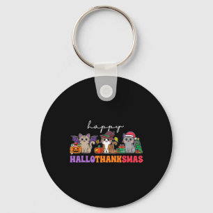 Halloween Thanksgiving Christmas Happy Hallothanks Keychain