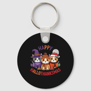 Halloween Thanksgiving Christmas Happy Hallothanks Keychain