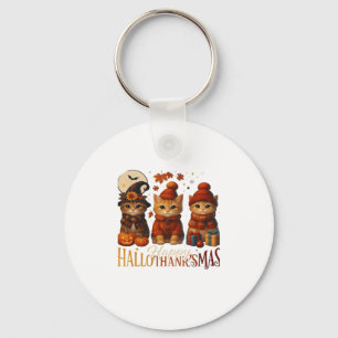 Halloween Thanksgiving Christmas Happy HalloThanks Keychain