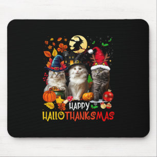 Halloween Thanksgiving Christmas Happy Hallothanks Mouse Pad